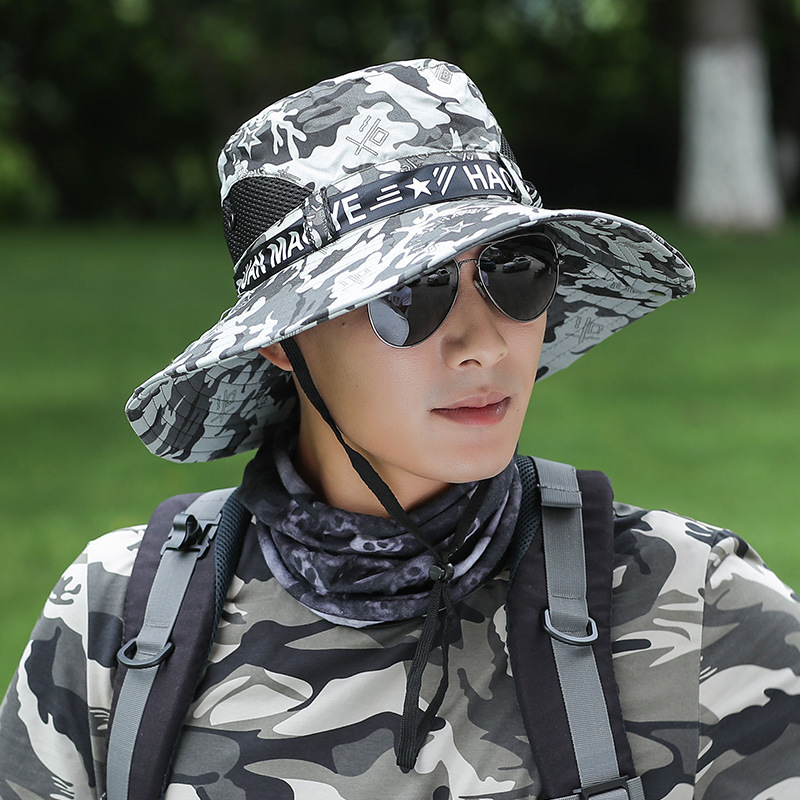 Hat men's summer camouflage shade fisherman hat outdoor fishing anti-ultraviolet big eaves anti-sun hat wholesale