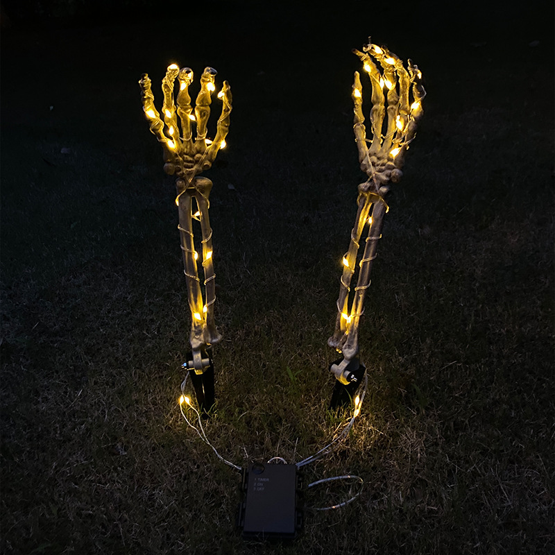 New Halloween Purple Luminous Hand-in-Hand Timing Skeleton Three-Piece Set Trick Simulation Arm Skeleton