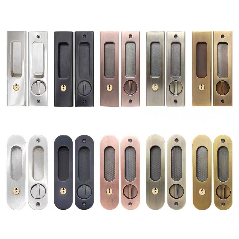 Household Balcony Door Push-pull Door Lock Embedded Handle Invisible Wooden Door Thickened Gray Cabinet Door Hook Lock Shifting Door Lock
