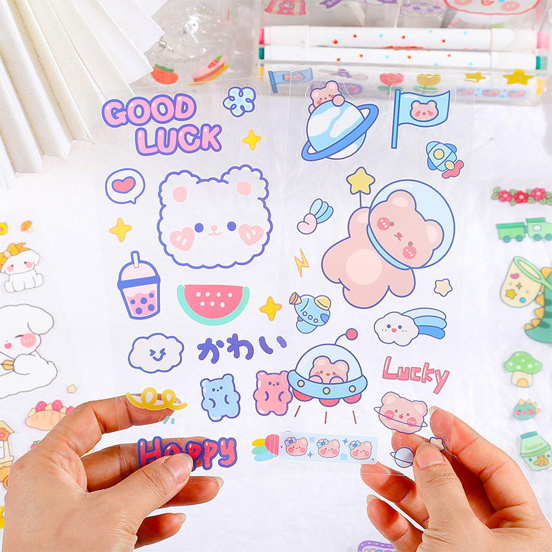 Korean cute cartoon transparent hand account sticker pet waterproof thermos diary decorative material waterproof small stickers