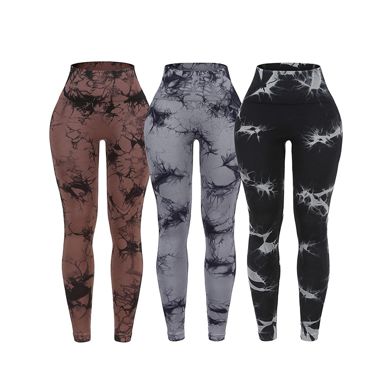 Cross-border plus size European and American Tie-dye Peach Hip Yoga Pants Thickened Seamless Hip-lifting Trousers Tight High Waist Sports