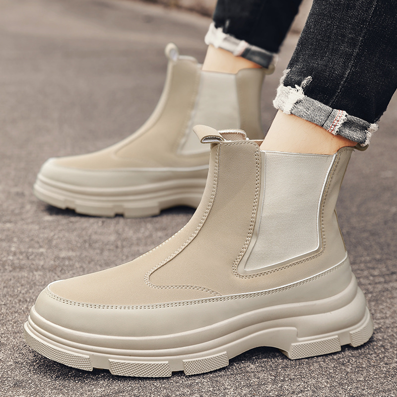 Chelsea boots men's high-top British style thin slip-on non-slip wear-resistant boots trendy all-match high-grade boots men