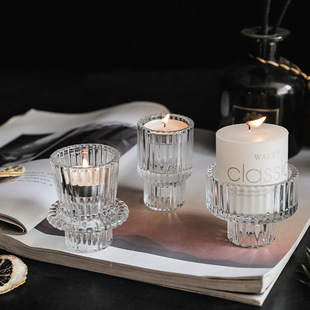 European-style Simple Vertical Strip Transparent Glass Double-headed Candlestick Bar Romantic Restaurant Desktop Cafe Decorative Ornaments