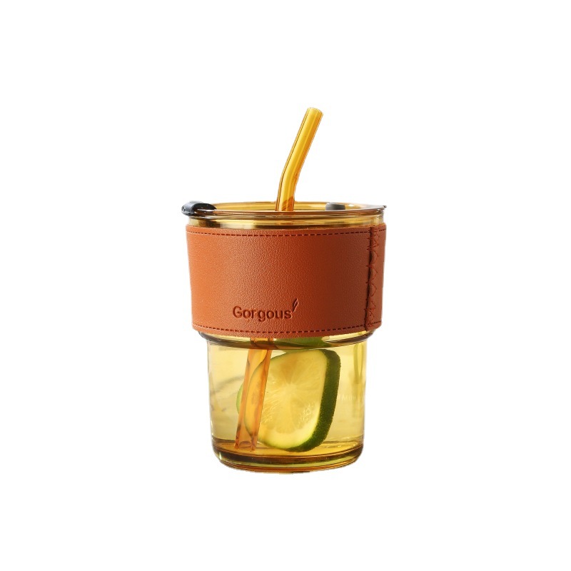 Internet Celebrity Bamboo Cup ins Style Straw Coffee Cup Shop Celebration Drainage Advertising Gift Glass Water Cup Printed logo