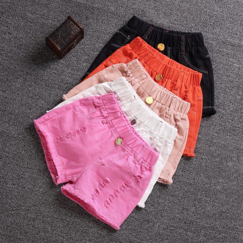 Girls summer denim shorts  medium and large children cotton three-quarter pants baby summer shorts loose thin