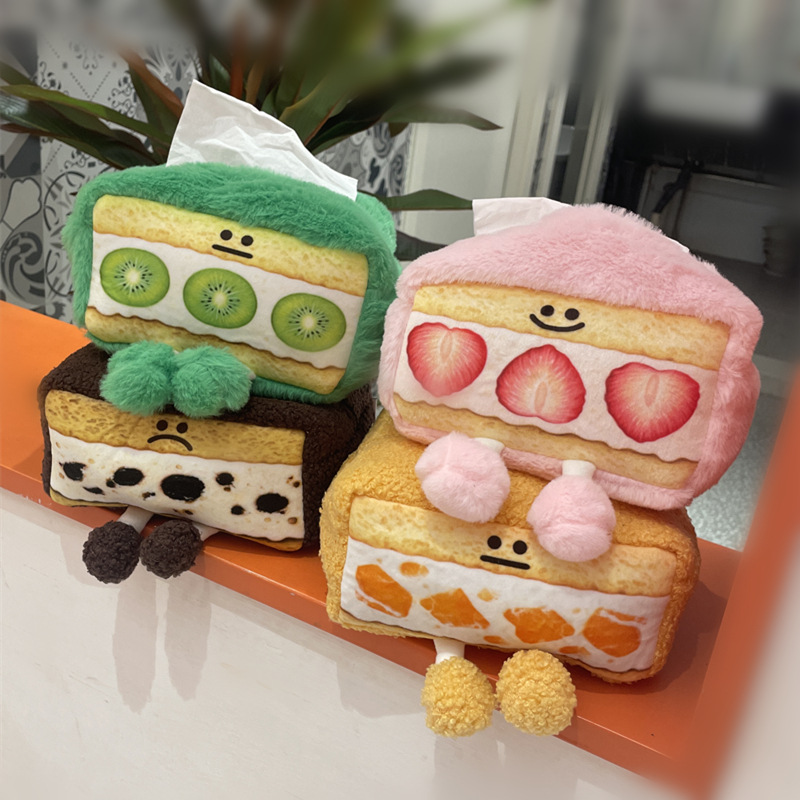 2023 new cat style cute tissue box personalized creative strawberry cartoon niche plush cute cute desktop storage bag