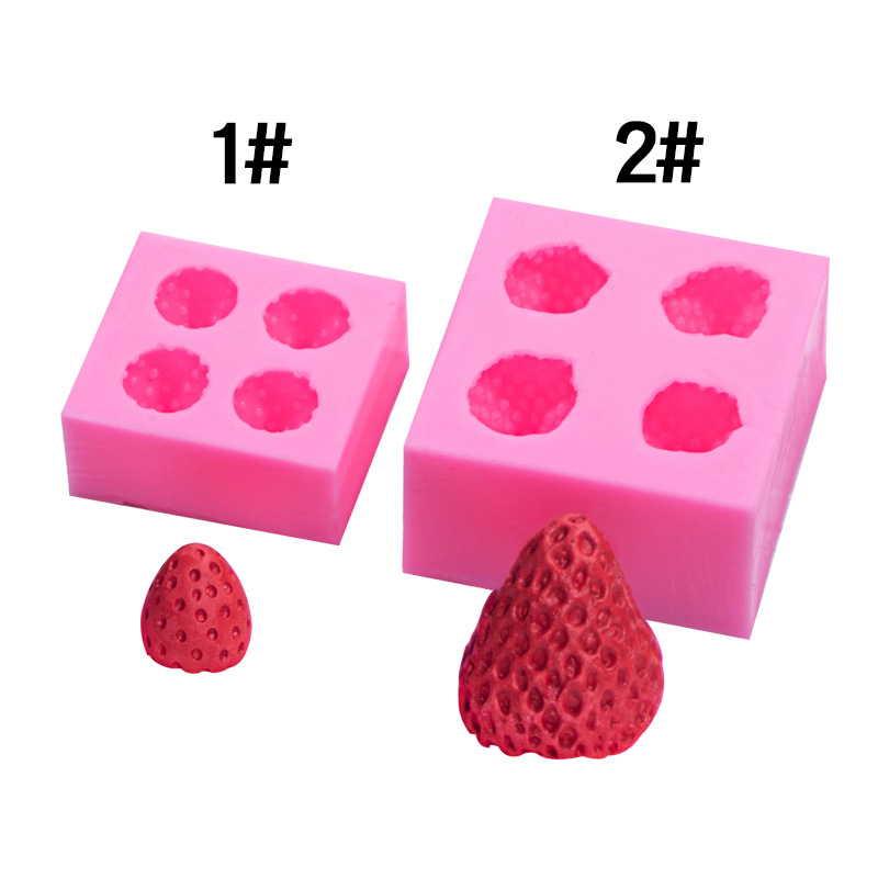 3D Stereo 4 Large and Small Strawberry Cake Decorative Mold Fold Sugar Chocolate Baking Silicone Mold Spot