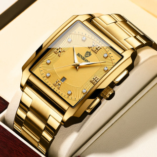 New rectangular men's fine steel belt simple sports outdoor calendar quartz watch waterproof wrist watch a generation of hair