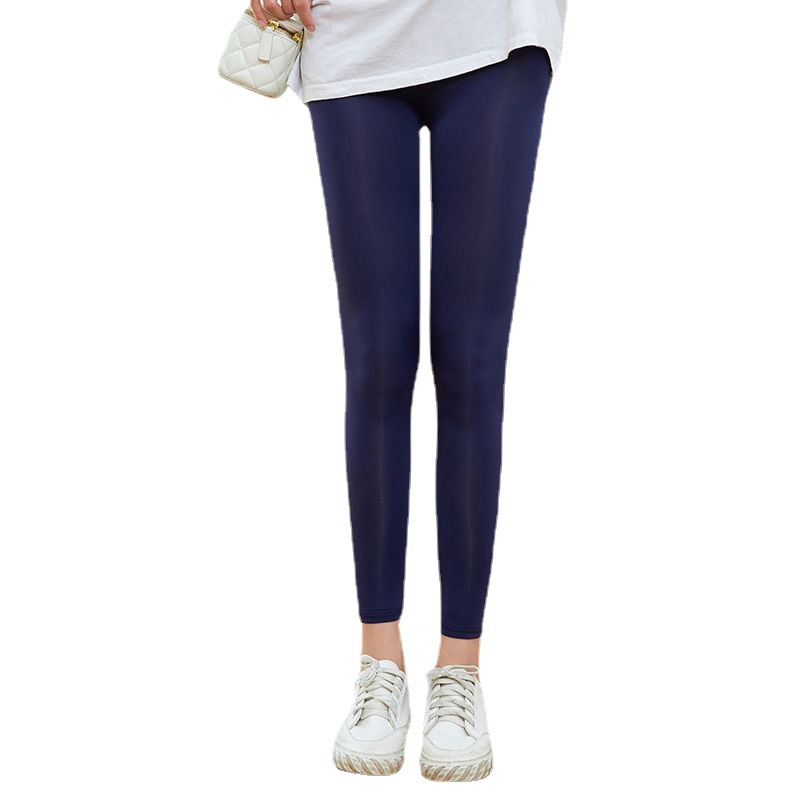 Ice Silk Leggings Women's Outer Wear Summer Thin Silky Stretch Anti-running Light Nine-point Base plus size Sports Riding Pants
