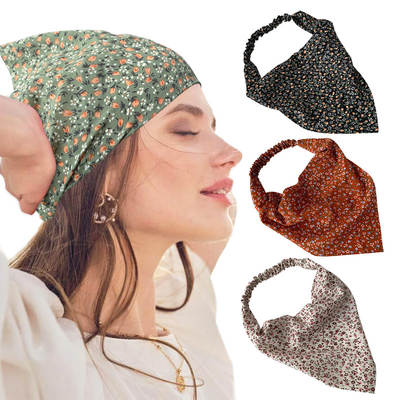 Foreign Trade Triangle Scarf Wide Scarf Headgear Floral Square Scarf Women's Elastic Hair Belt Wrap Head Triangle Scarf Headband Accessories