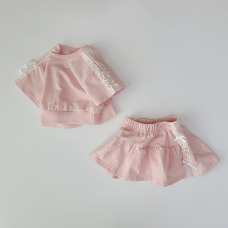 2024 Summer Women's Baby Korean Style Girl's Thin Cotton Bow Princess Lace Half-length Skirt suit