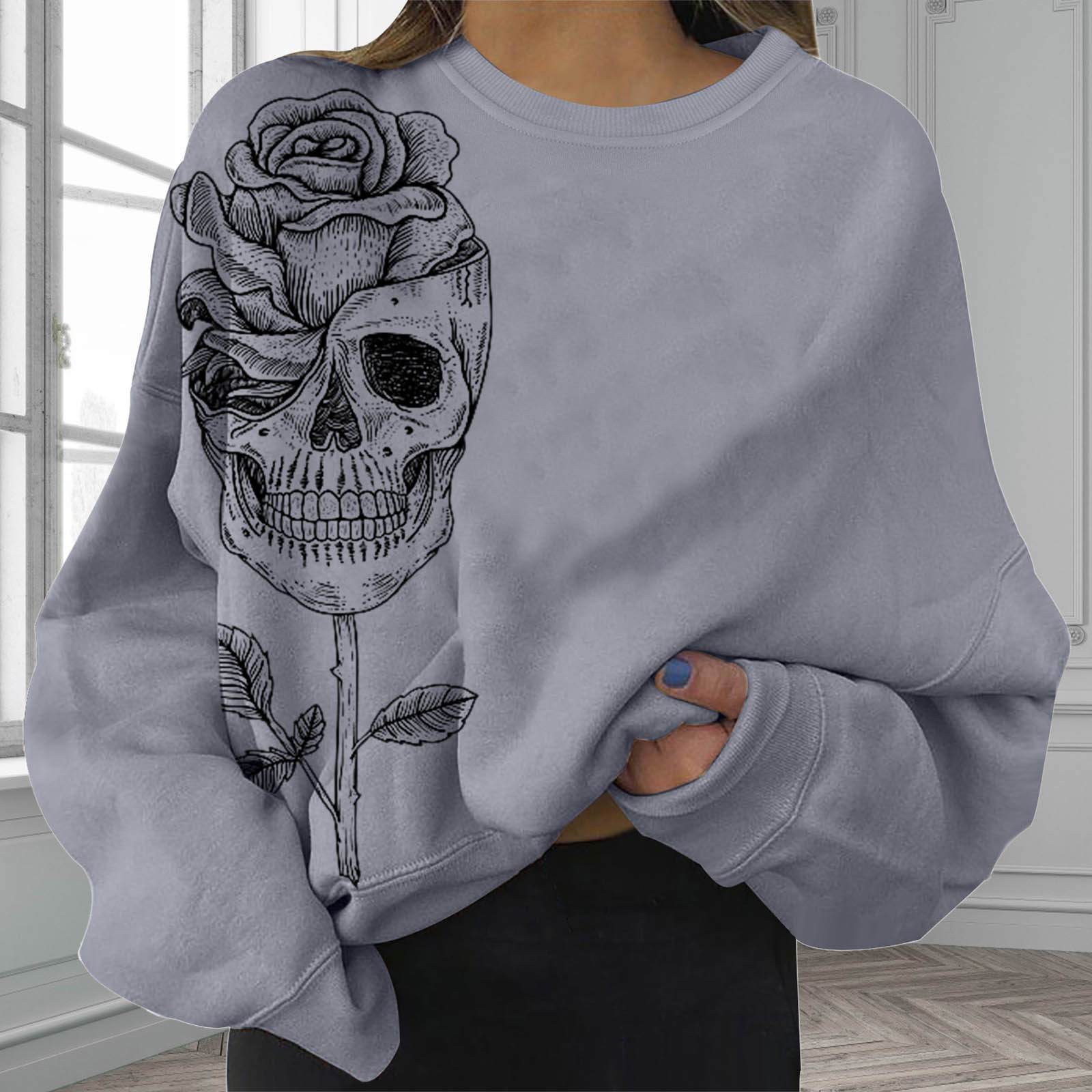 Fashion Halloween Series Printed Women's Plus Size Top 2023 European and American Cross-border New Loose Slim Sweat