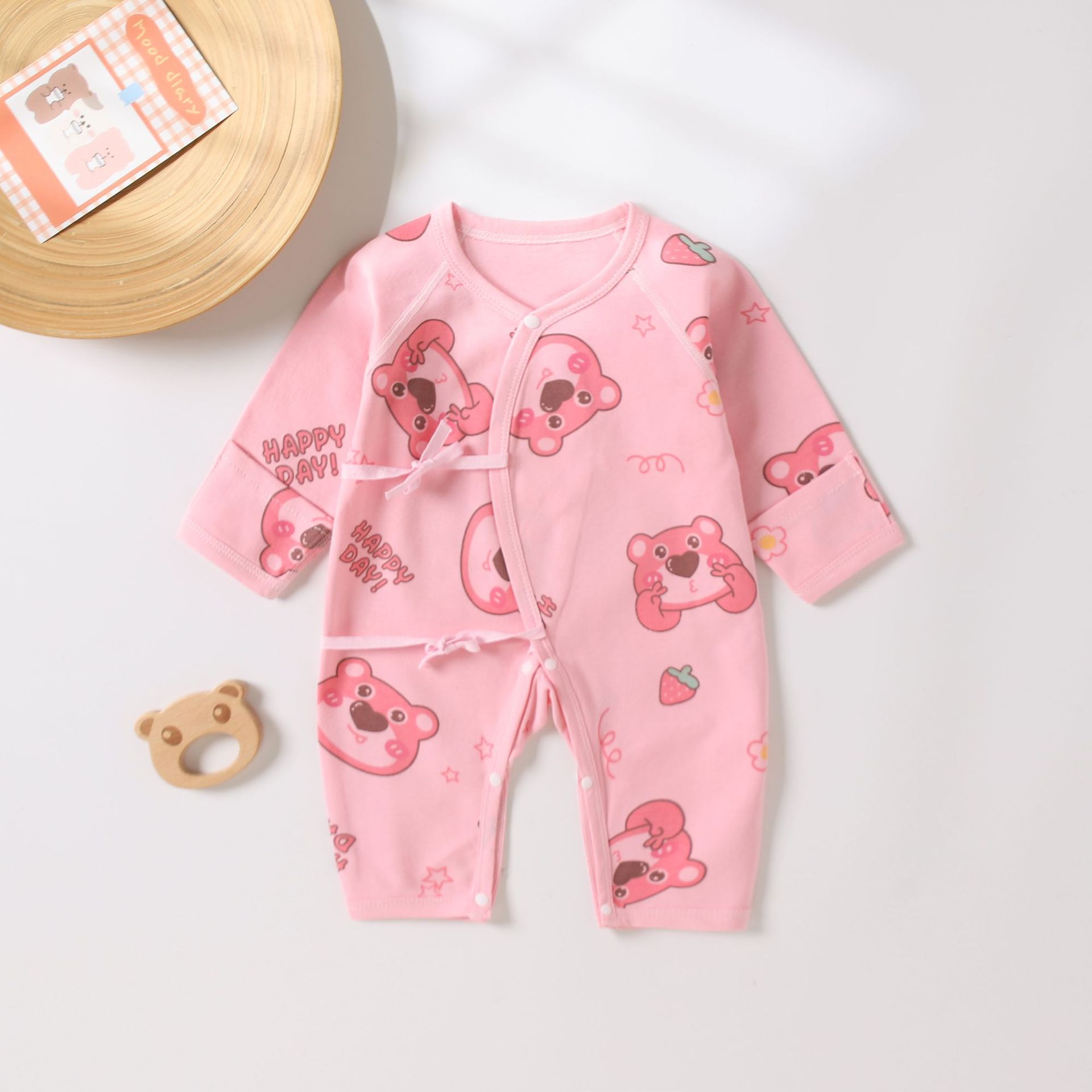 Baby boneless jumpsuit autumn and winter male and female baby long-sleeved lace-up Heshang clothing newborn cartoon printed butterfly clothing