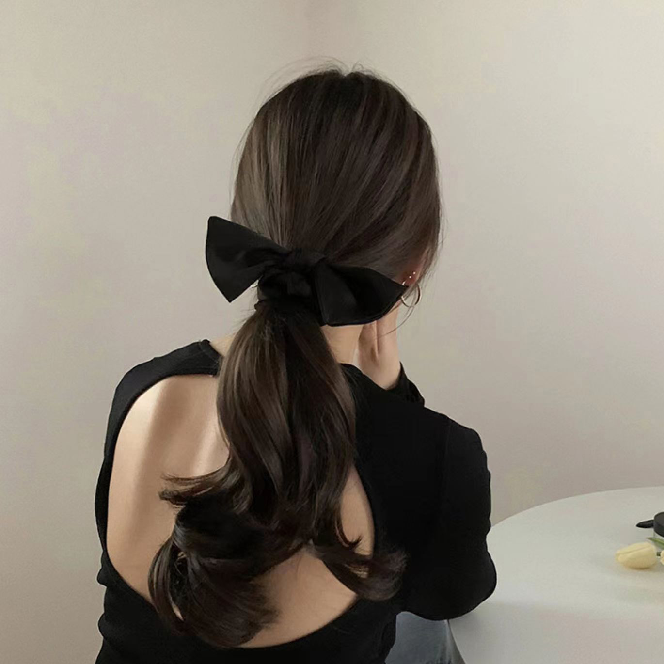 Simple Satin Solid Color Bow Ribbon Large Intestine Hair Ring Adult Temperament High-grade Solid Color Satin Bowel Ring Women