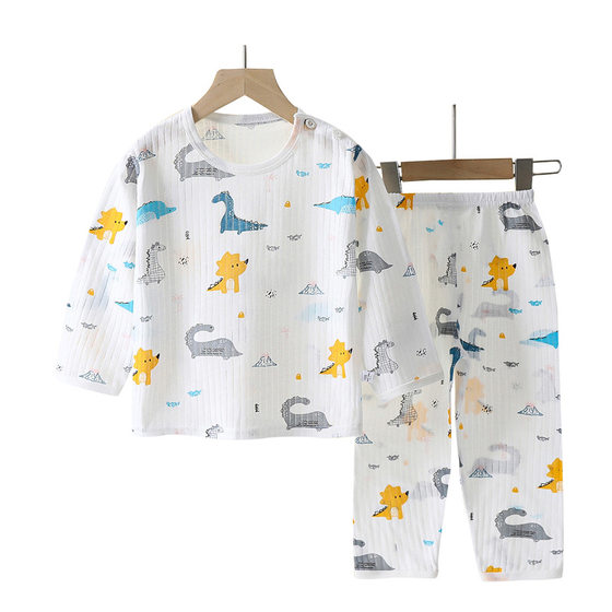 Children's Baby's Pajamas Set Pure Cotton Air-conditioning Clothing for Men and Women Children Class A Long-sleeved Spring and Summer Thin Home Clothes