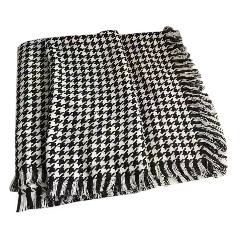 Houndstooth knitted scarf for women winter Korean style versatile student shawl outer wear warm scarf set classic fashion brand