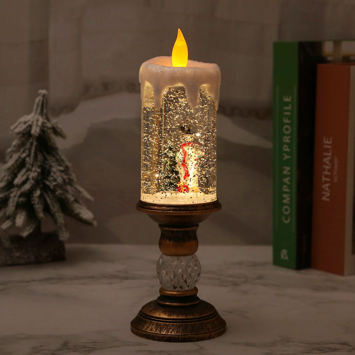 Cross-border Explosions Santa Candles Crystal Snow Lights LED Desktop Ornaments Christmas Decorations