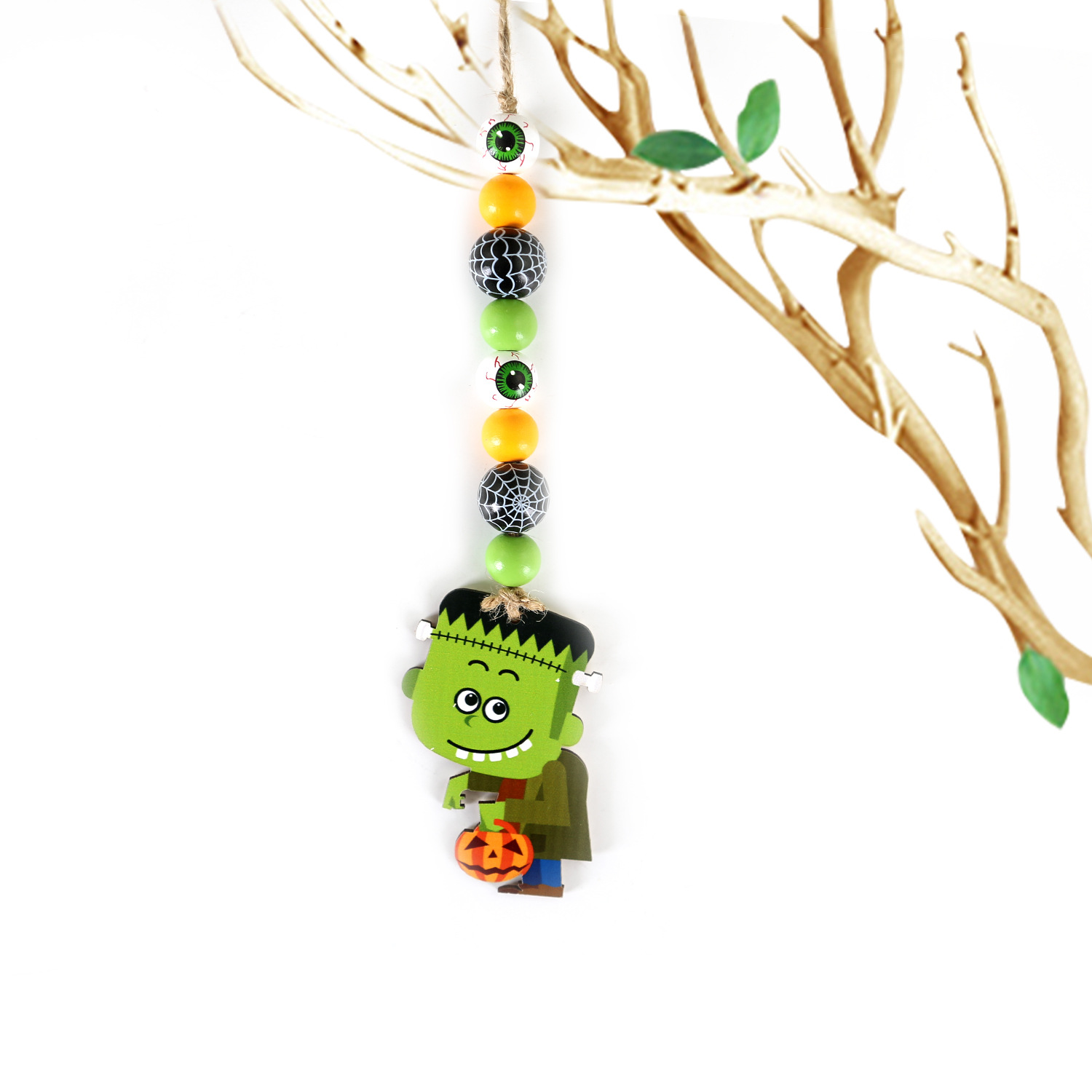 Halloween Wooden Bead String Tassel DIY Ghost Black Cat Hangtag Tassel Party Carnival Decoration Pendant Beaded Hanging