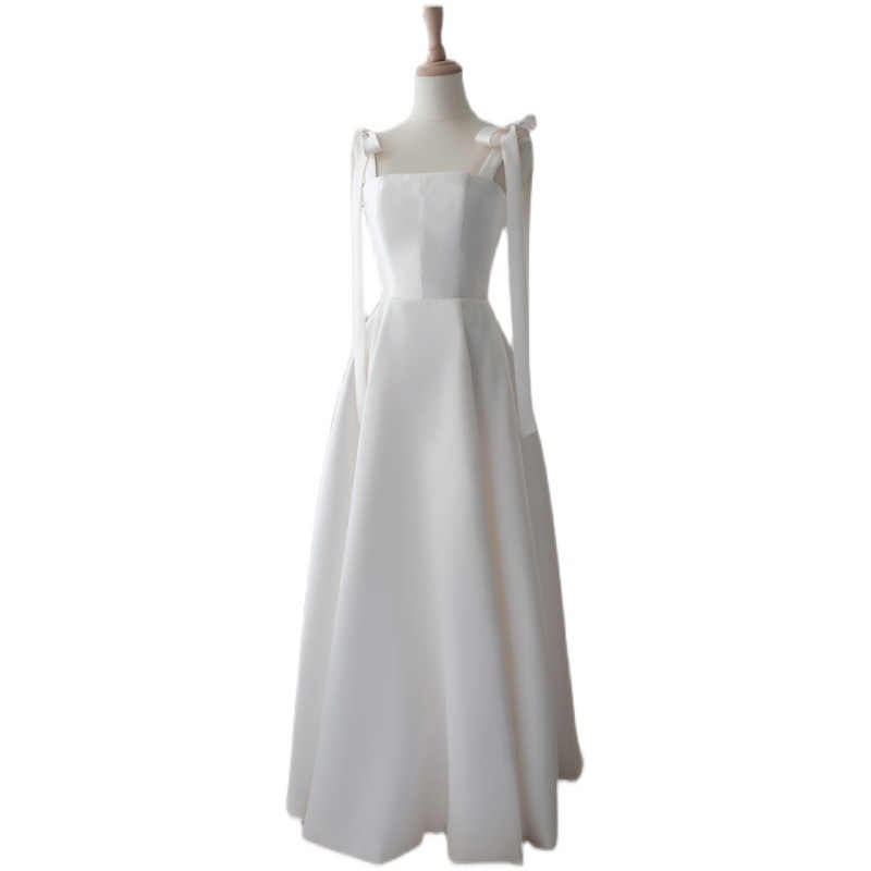 French Style Light Wedding Dress 2024 Summer Satin Sling Slimming Bride's Outgoing Yarn Dress Fairy Elegant Travel Light Wedding Dress