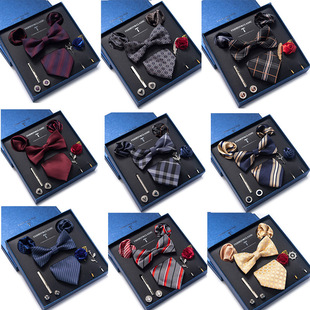 Spot Tie Set Bow Tie Men's Accessories 8-Piece Set Corsage Brooch Cufflinks Dress Suit Wedding Wedding
