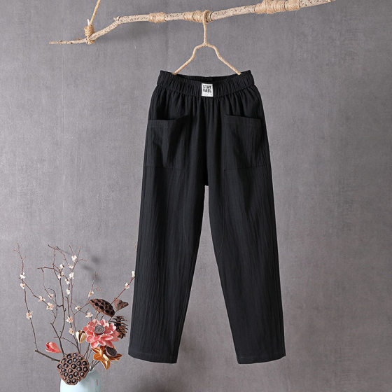Cotton Linen Casual Pants Women's 2023 New Arrival Pants Korean Style Loose Slimming Straight Pants Summer Thin Cropped Haren Pants