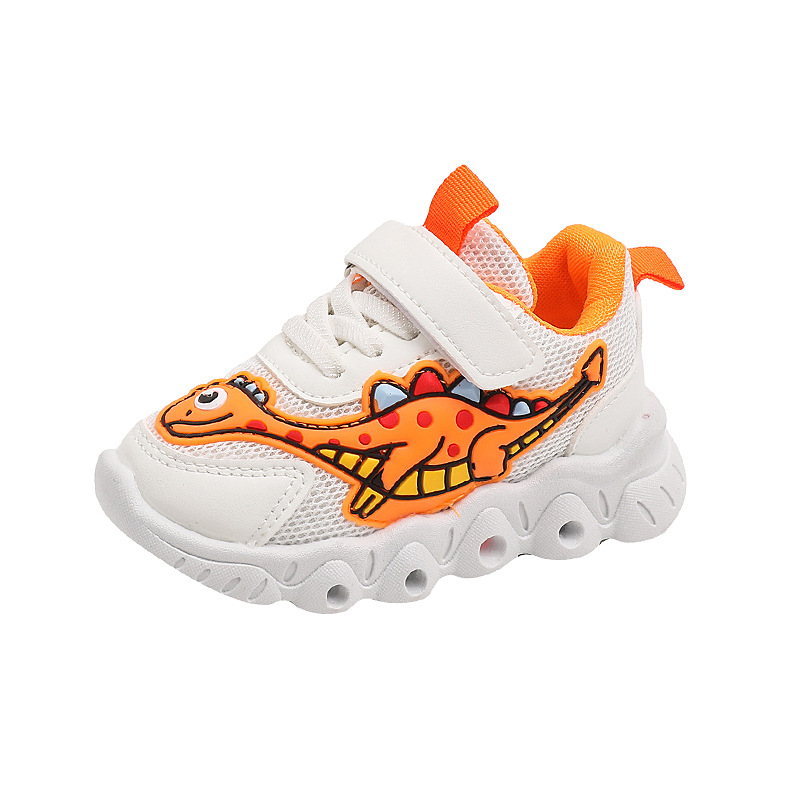 Popular boys and girls dinosaur sneaker LED light spring and autumn new mesh breathable elastic slip-on children's shoes
