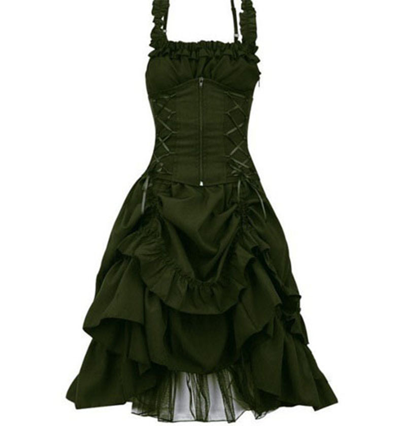 European and American Lolita cos Gothic Prom Dress Slim-Fit Irregular Tie Waist Lace Dress