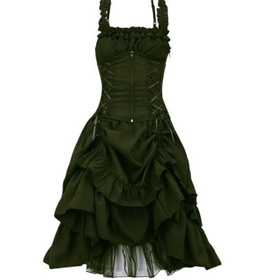 European and American Lolita cos Gothic Prom Dress Slim-Fit Irregular Tie Waist Lace Dress