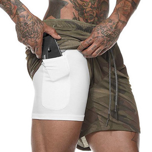 Muscle Men's Summer Men's Double-layer Shorts Large Size Running Sports Quick-drying Breathable Fitness Light Board Shorts 8 Colors