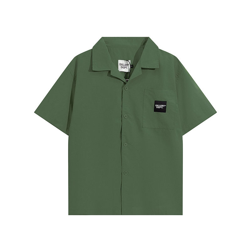 Cross-border European and American fashion brand Gallery Dept slogan patch pocket solid color short-sleeved shirt men's and women's high street shirt