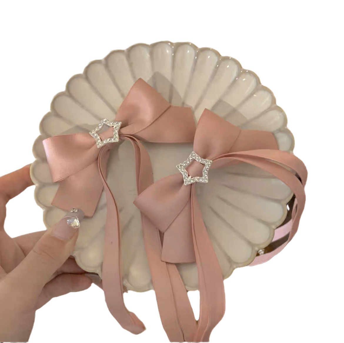 Korean pink ribbon bow hairpin fashion long ribbon High sense five-pointed star hairpin girl hair accessories wholesale