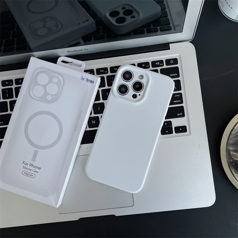 適用iPhone14promax液態硅膠蘋果15磁吸動畫手機殼裝殼彈窗純色殼
