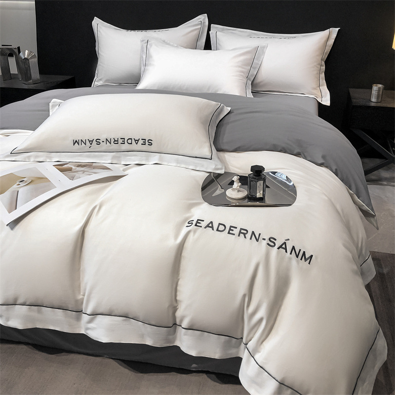 New Zhenpin 60 long-staple cotton cotton cotton embroidery Luna series light luxury dormitory solid color four-piece set Wholesale
