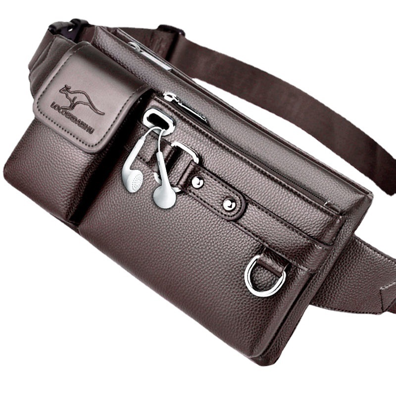 Waist Bag Men's 2022 Leather Textured Large Capacity Waist Bag Multi-Functional Waterproof Wear-Resistant Chest Bag Crossbody Bag