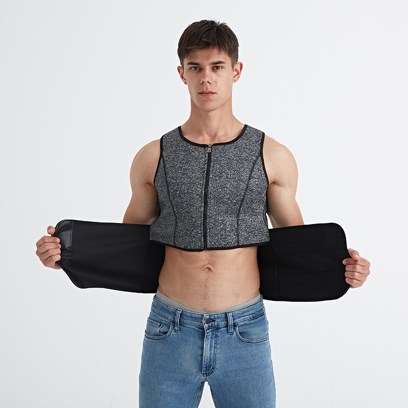 Cross-Border Men's sports corset zipper sweat tight workout clothes sweat vest waist sweat corset