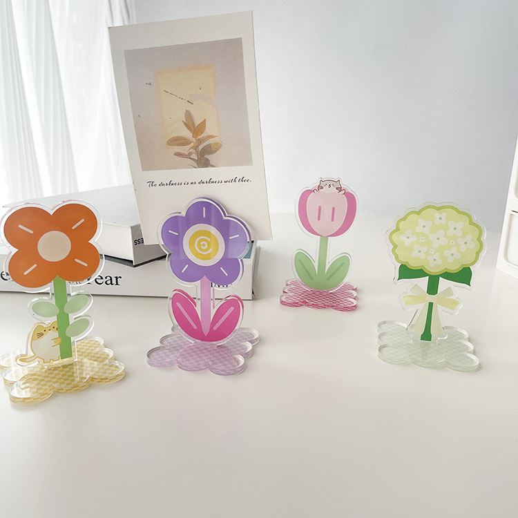 Acrylic note holder desktop photo vertical message cute flower and cat card small ornaments stand card photo holder
