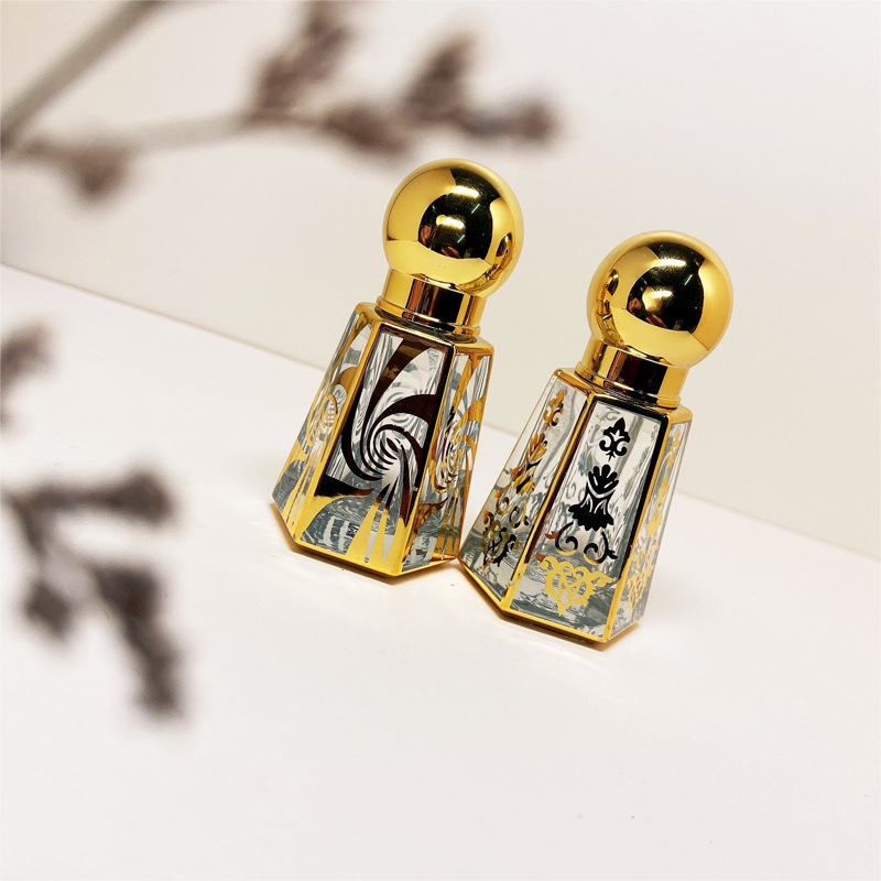 Middle East Glass Essential Oil Bead Bottle Metal Transparent Perfume Bottling Bronzing Plating Process Factory Wholesale