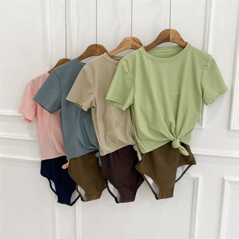 One-piece swimsuit women's Korean ins style contrasting color split two-piece set sexy slim hot spring swimsuit swimsuit