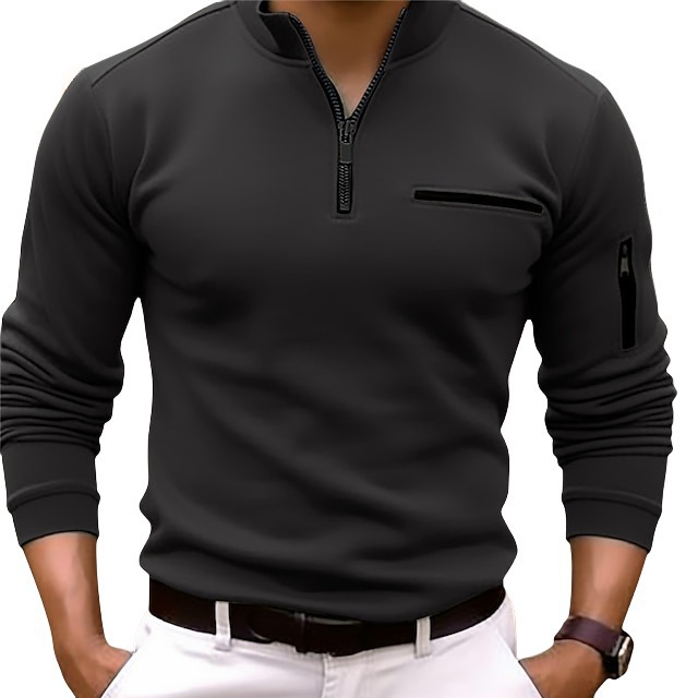 2024 cross-border Spring and Autumn quick sale Amazon shirt arm zipper men's sports polo shirt