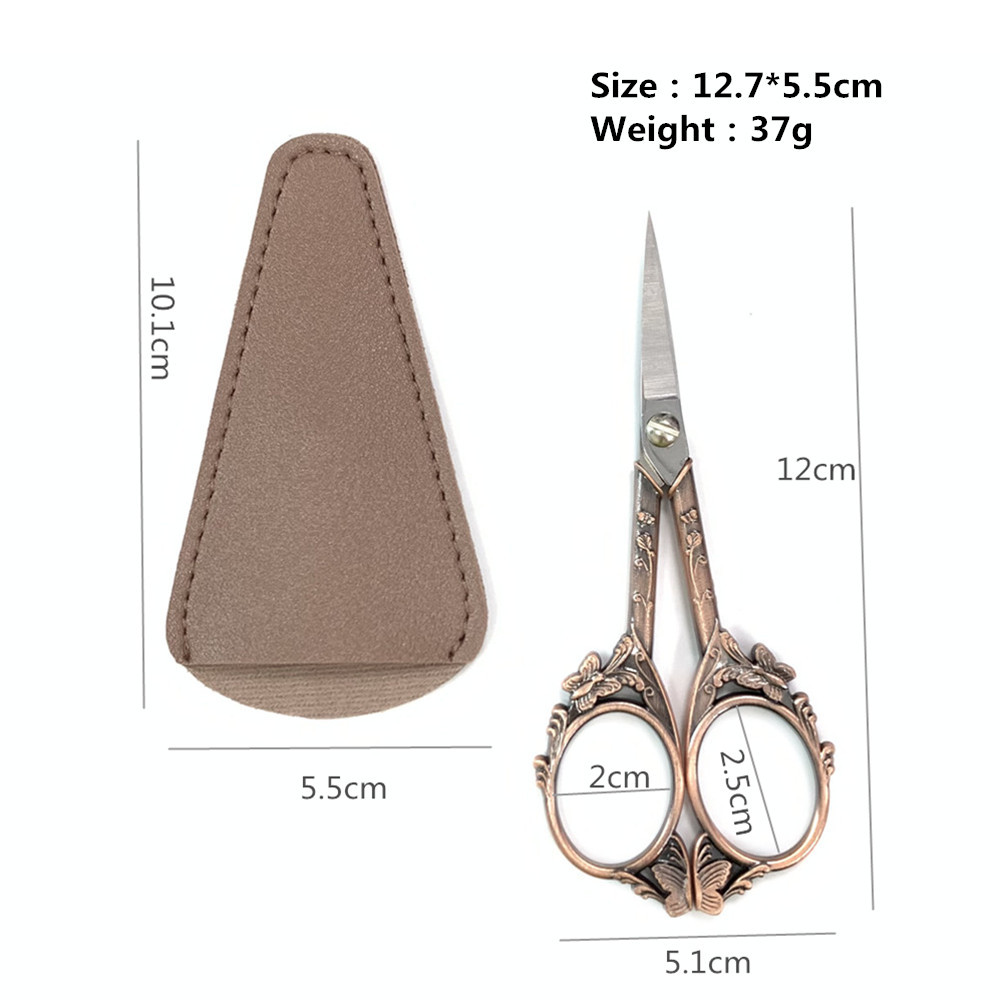 Stainless Steel Vintage Pointed Shears Stainless Steel Butterfly Handle with Same Color Protective Cover Eyebrow Shears