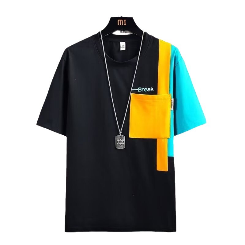 Men's color matching temperament short sleeve youth popular new fashion brand round neck daily casual half sleeve T-shirt wholesale