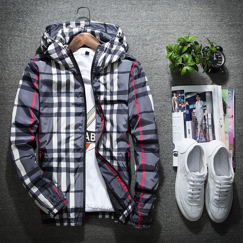6681 spring and autumn jacket Korean Style Hong Kong style trendy slim hooded clothes all-matching spring men's plaid jacket