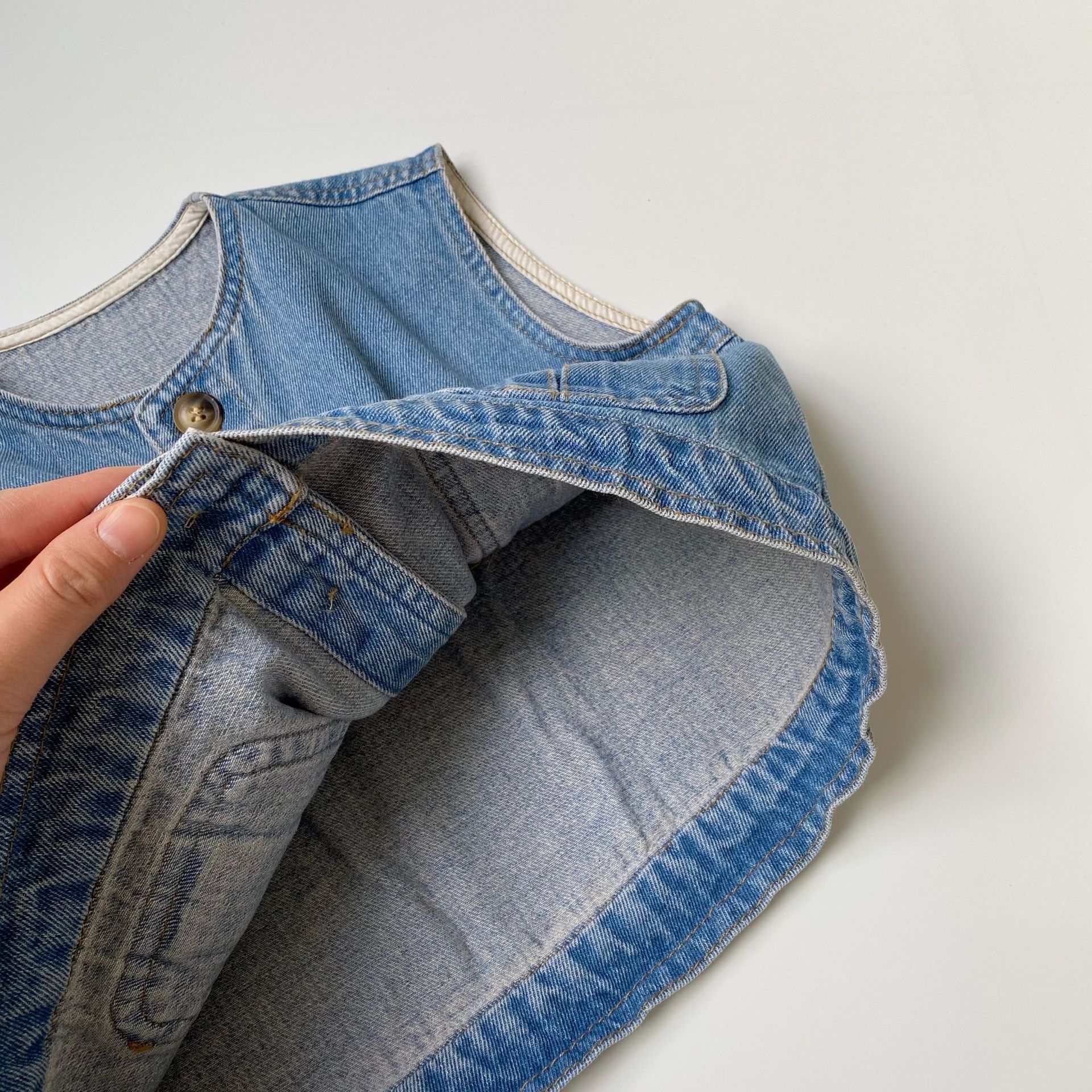 GL-kids Korean Spring New Children's Washed Old Denim Vest Men's and Women's Big Pocket Sleeveless Top