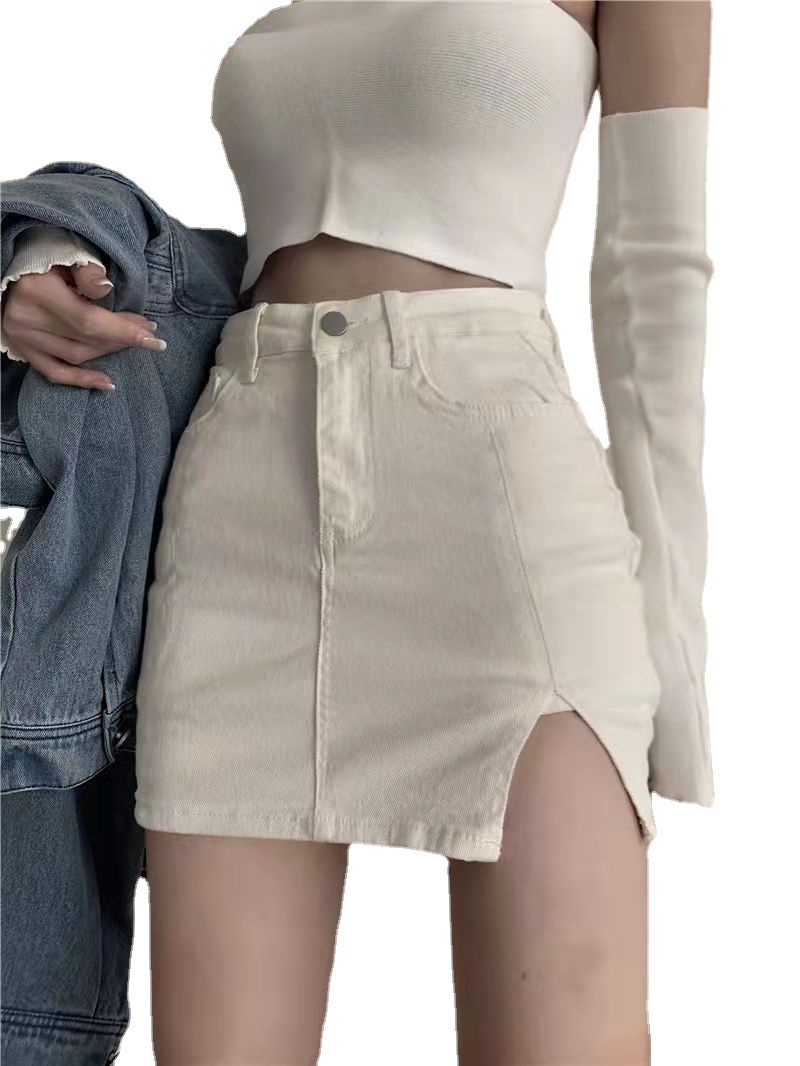 Split Skirt Denim Skirt 23 New European and American Spice Girls ins Internet Popular Sexy High Waist A- Shaped Hip Skirt Women