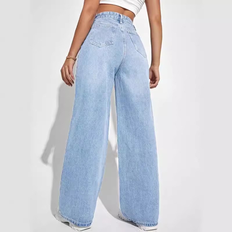 New Amazon AliExpress Cross-border European and American Women's Jeans Women's High Waist Slim Straight Denim Pants Explosions