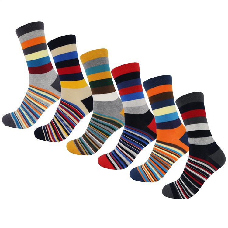 Cross-border Amazon Spring and Summer Men's Mid-size Socks ins Japanese Color Casual Men's Socks Color Strip Cotton Socks Sports Socks