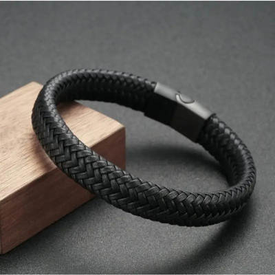 Cross-border new Amazon European and American men's bracelet vintage woven leather rope magnet buckle bracelet hot leather bracelet