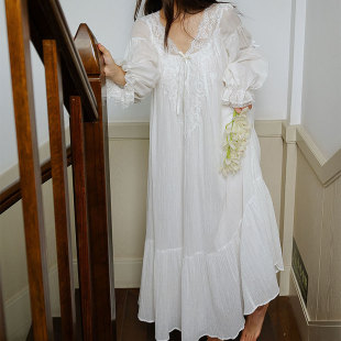 Pajamas Women's Early Autumn Cotton Long Lace Vintage Court Style Outwear Sweet Palace Master Nightdress Home Clothes Women's Winter