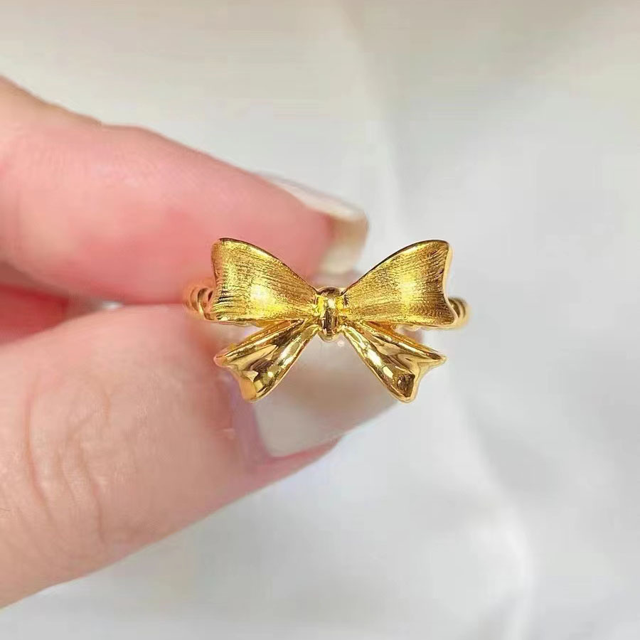 New style sand gold princess bow ring female sweet cute frosted wedding opening adjustable diet finger ring gold plated