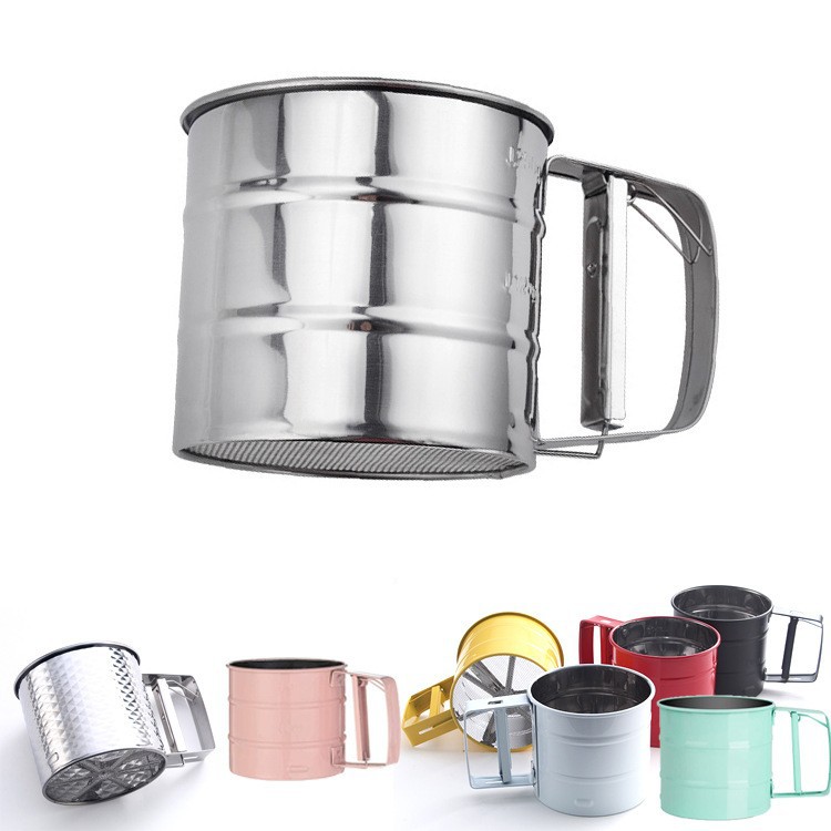 Manufacturer hand-held stainless steel flour sieve semi-automatic flour sieve hand-pressed kitchen flour sieve can be painted